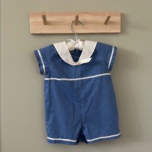 Blue Sailor Romper with White Trim